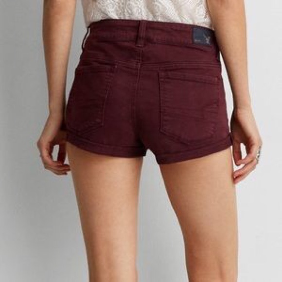 AEO Stretch Hi-Rise Shortie Maroon Jean Shorts 8 - Picture 3 of 8